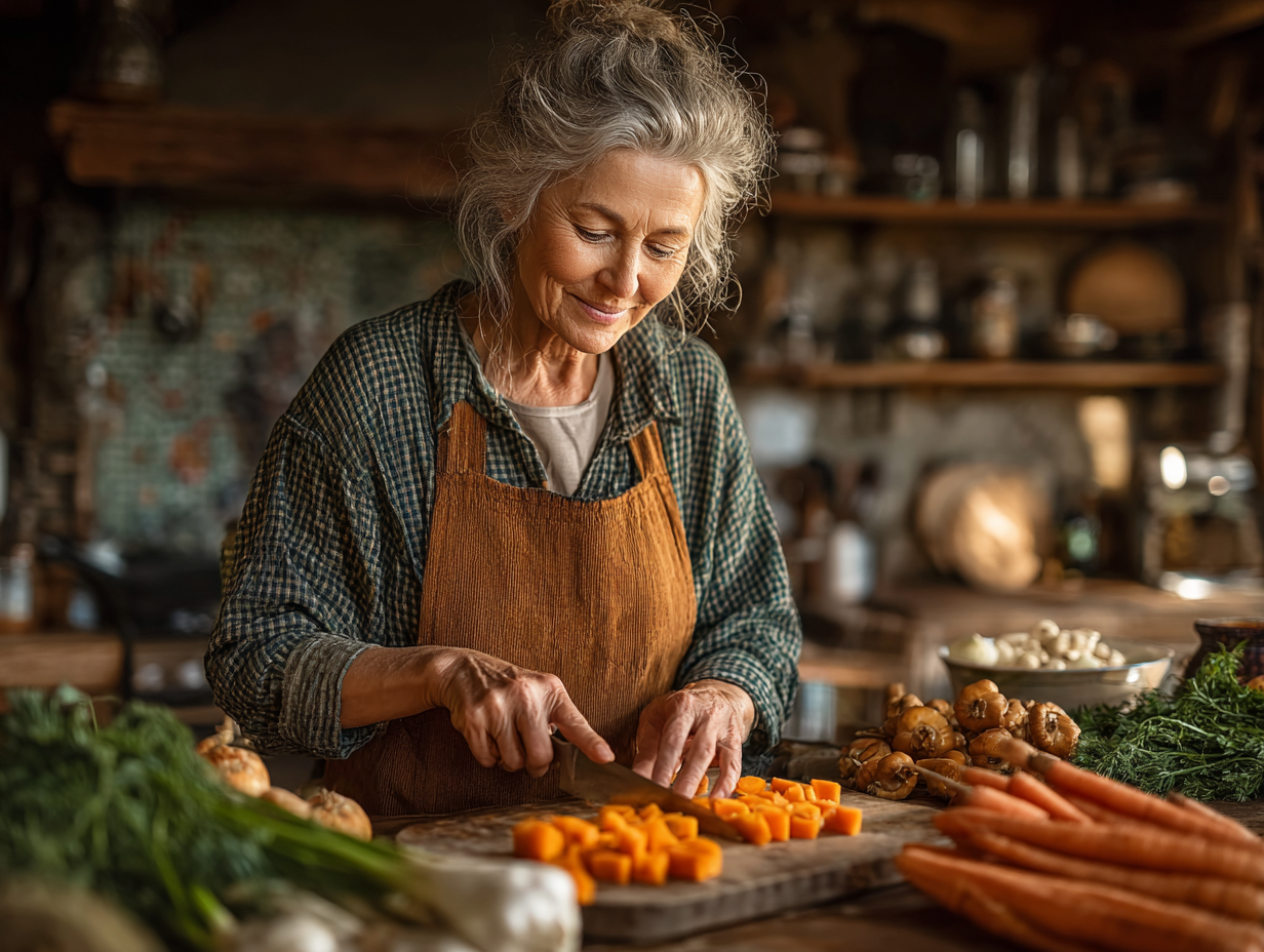 Възрастна жена се наслаждава на здравословна храна